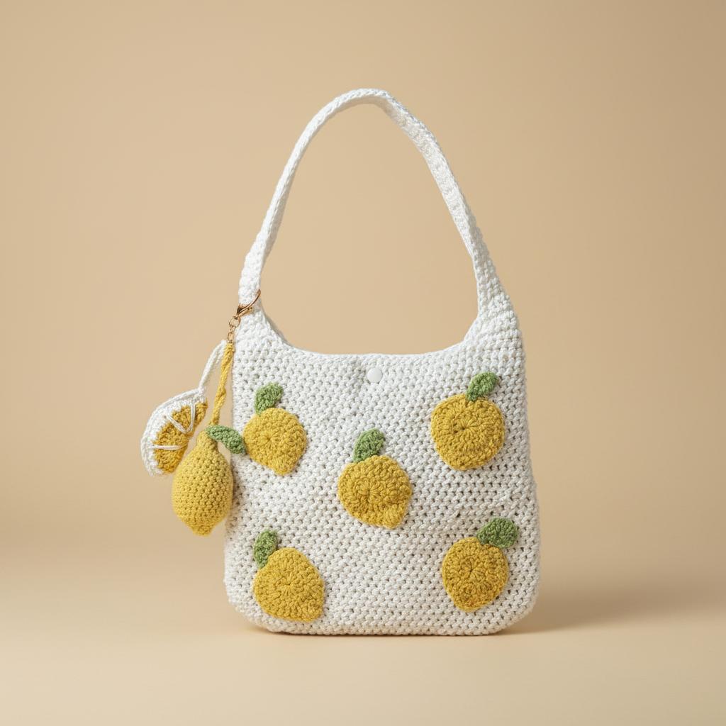 Bolso artesanal de crochet con diseño de limones