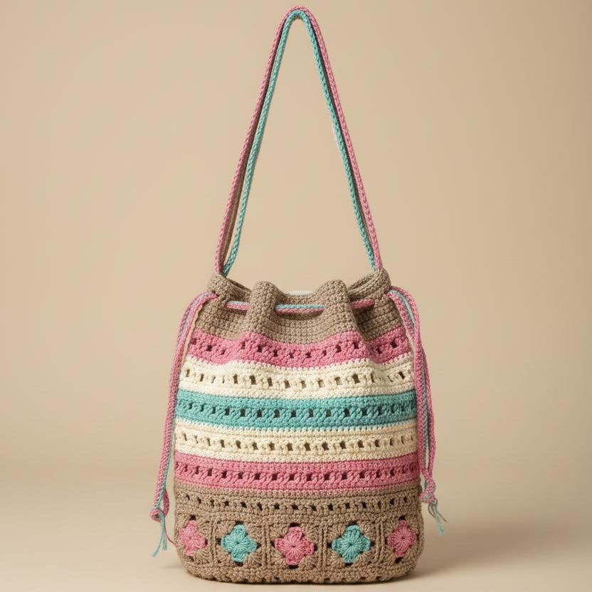 Bolso tejido artesanal multicolor estilo boho