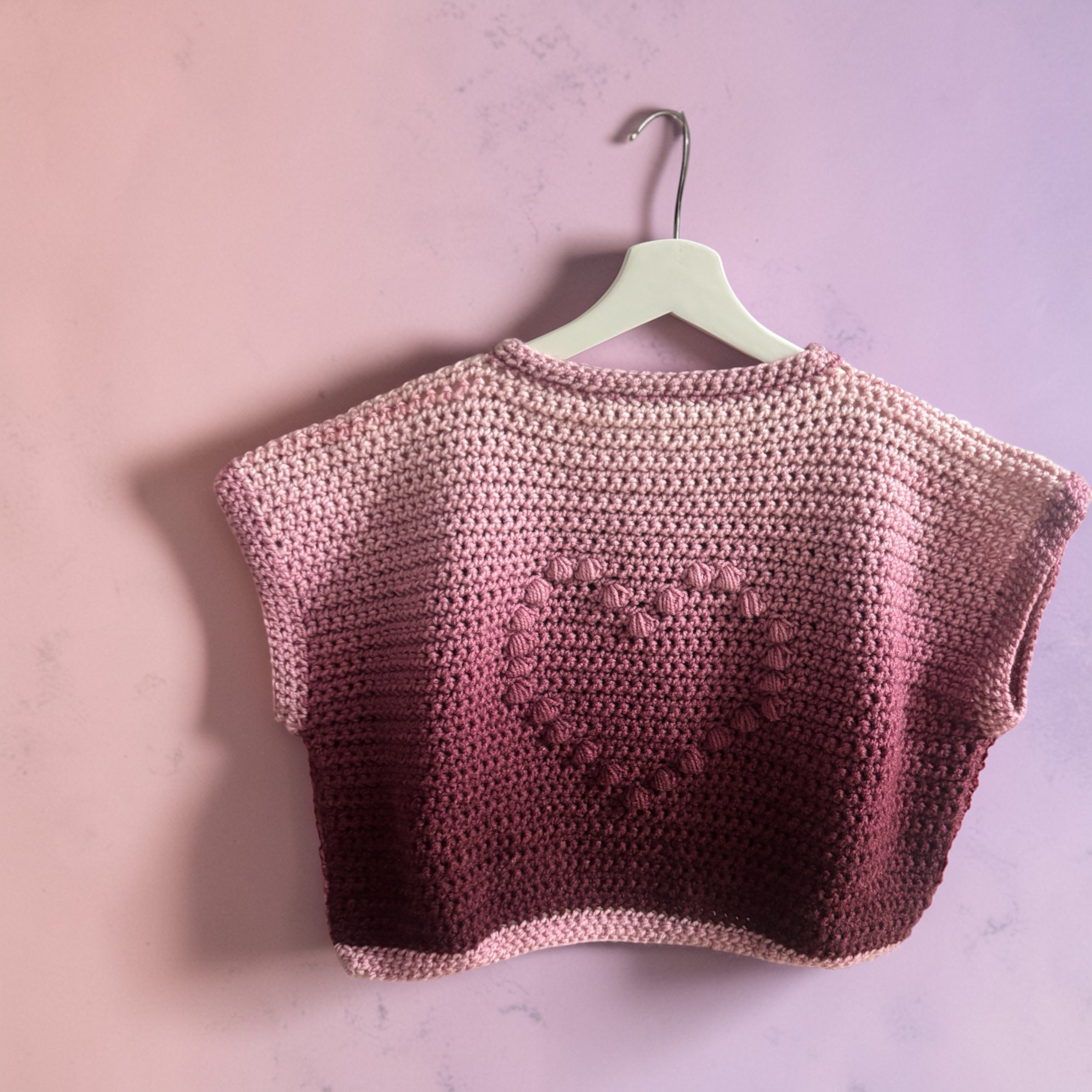 Chaleco Crochet Corazón Degradé Granate