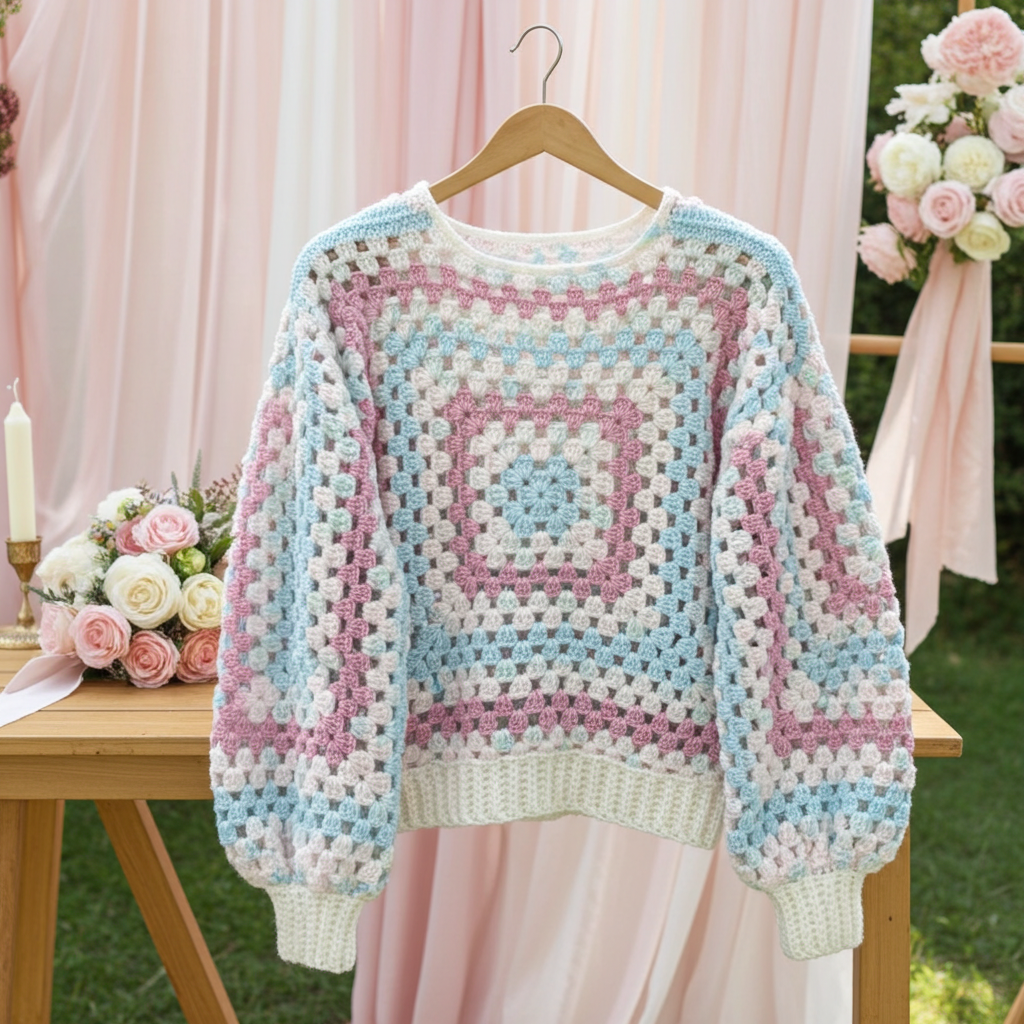 Suéter Crochet Granny Square Pastel