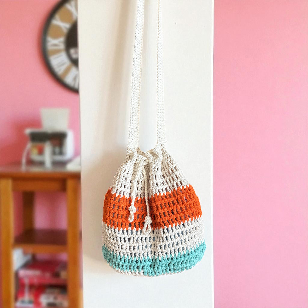 BOLSO TEJIDO DE CROCHET DE TRES COLORES CALADO