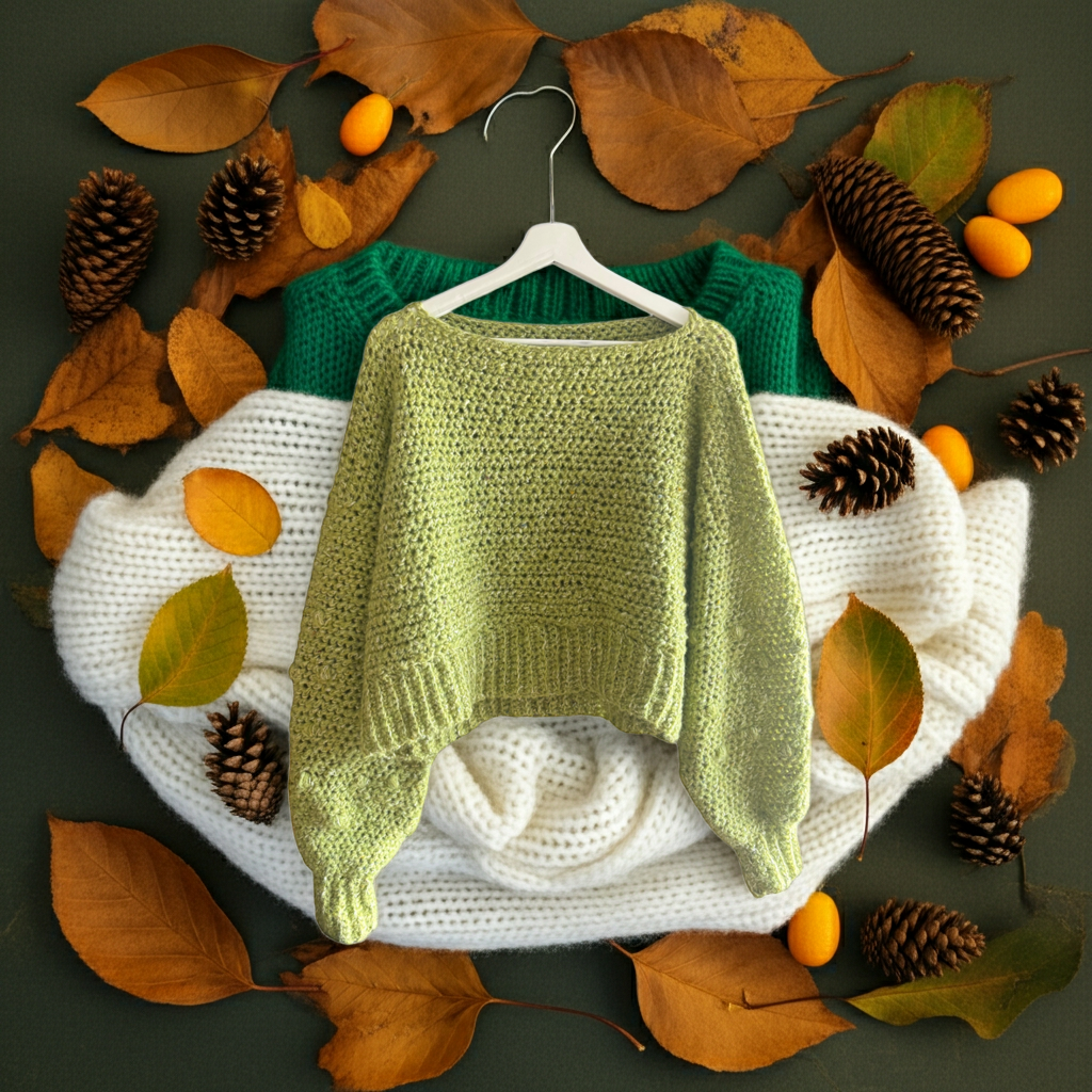Jersey Crochet Cropped Verde Oliva