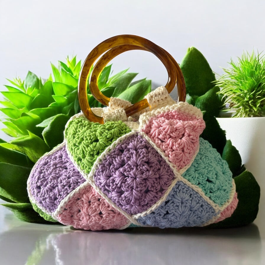 Bolso Mano Crochet Granny Square Pastel Asa Acrílico