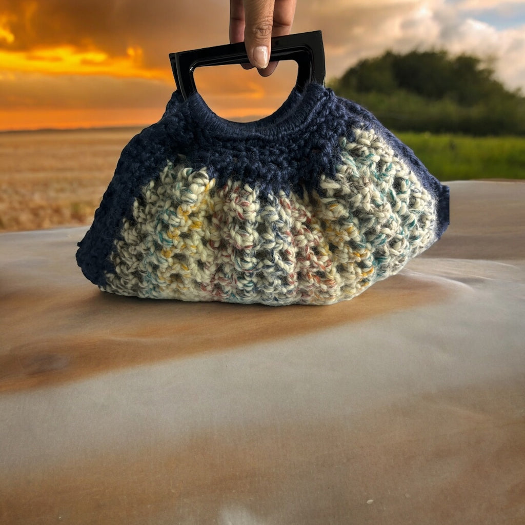 Bolso Crochet Azul Marino Multicolor Asa Acrílico