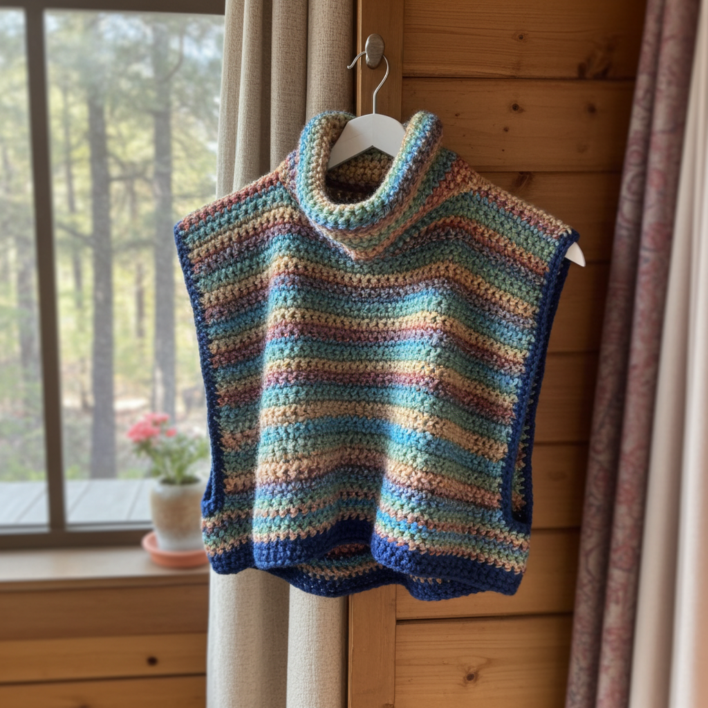 Poncho Crochet Arcoíris Cuello Alto