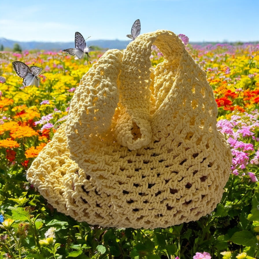 BOLSO CALADO TEJIDO A CROCHET DE HILO AMARILLO
