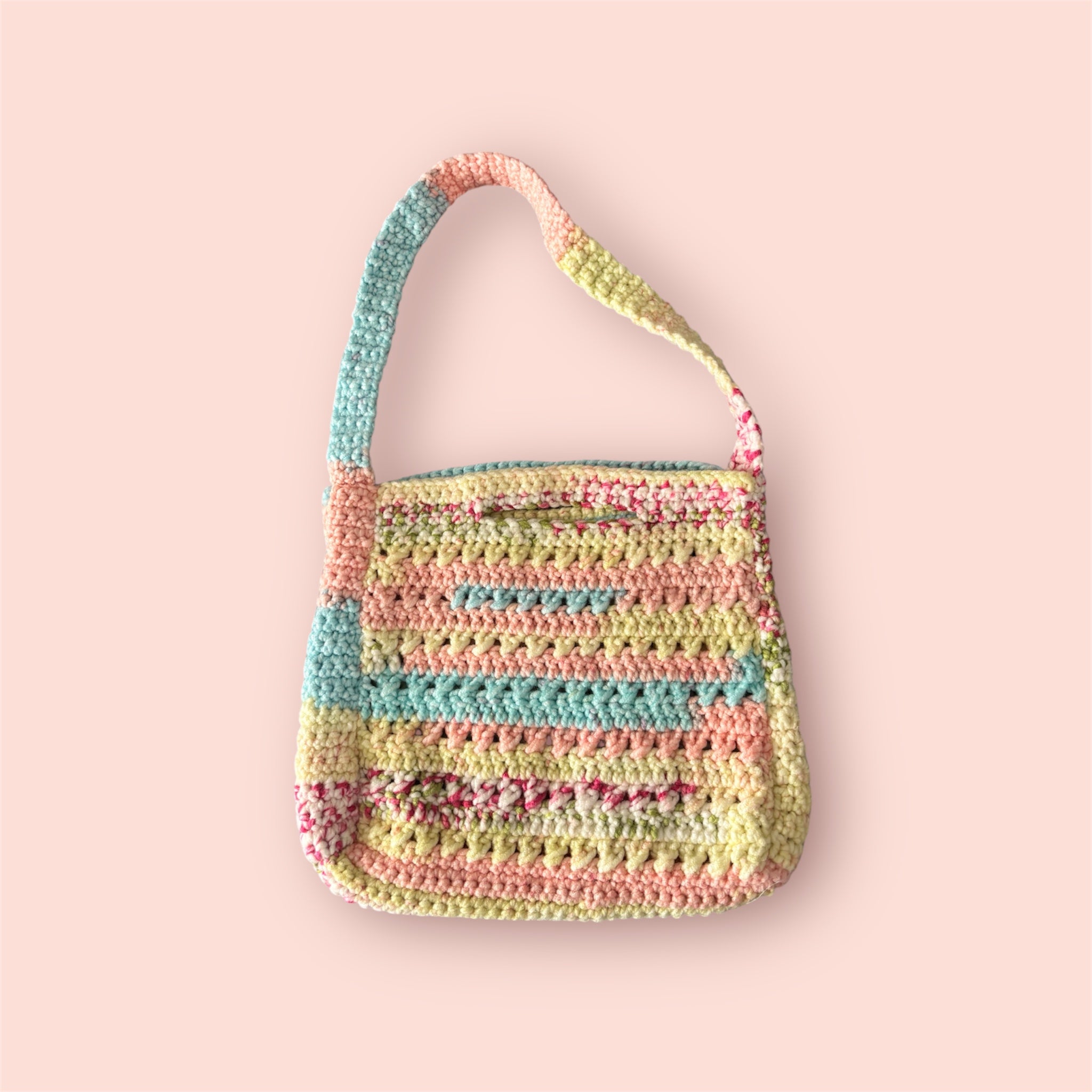 BOLSO TEJIDO A CROCHET ESTILO BANDOLERA COLORES PASTEL