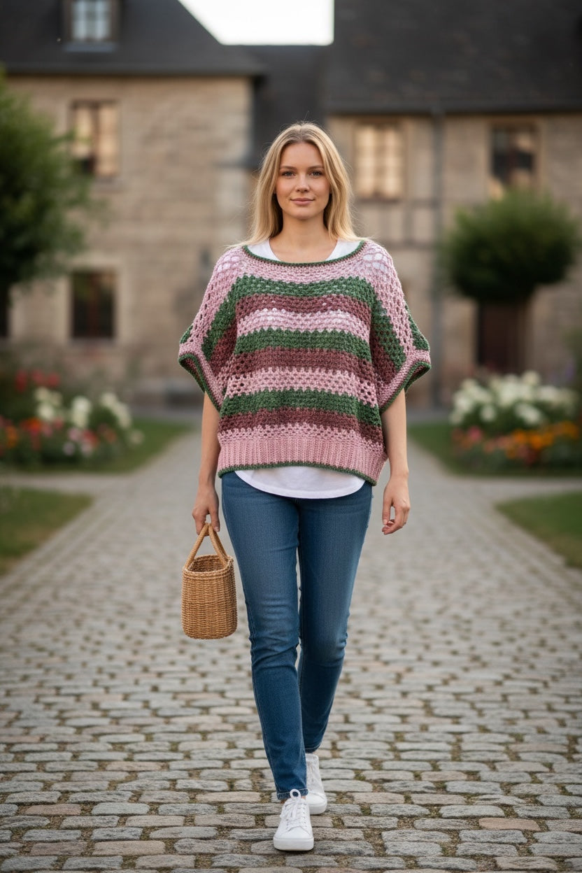 Top Crochet Granny Tricolor Boho