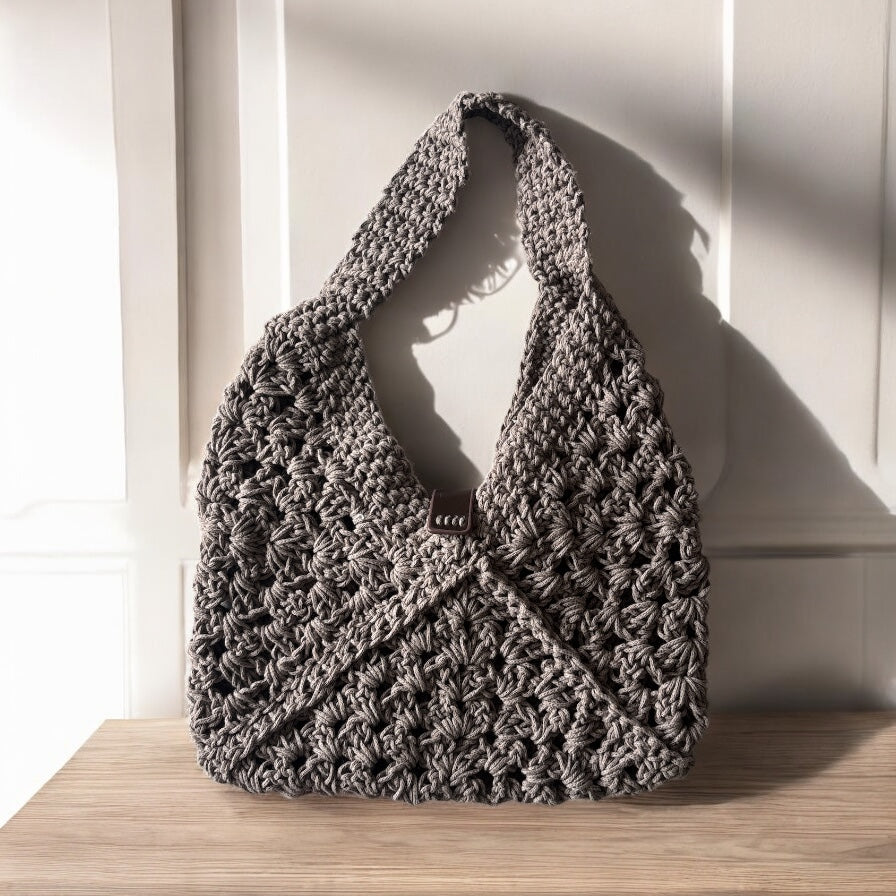 Bolso Crochet Gris Estilo Hobo