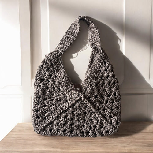 Bolso Crochet Gris Estilo Hobo