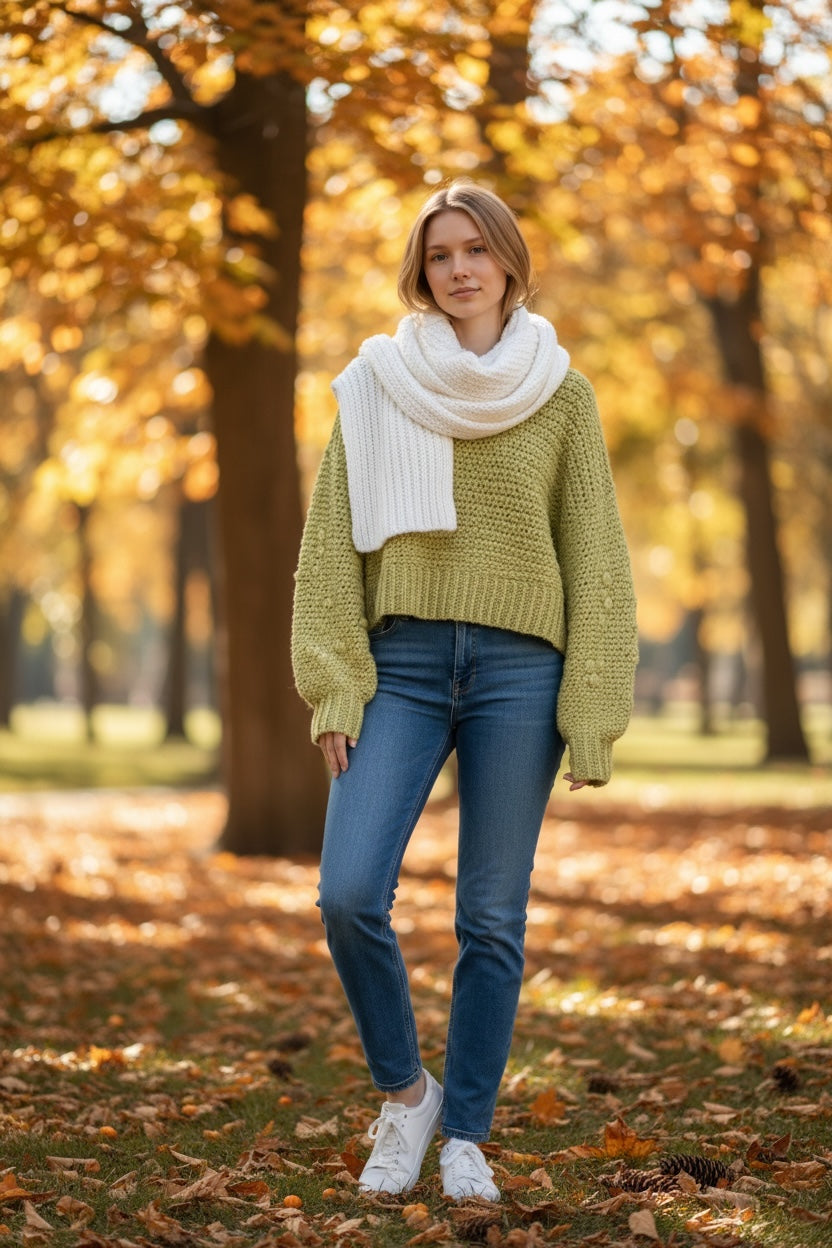 Jersey Crochet Cropped Verde Oliva