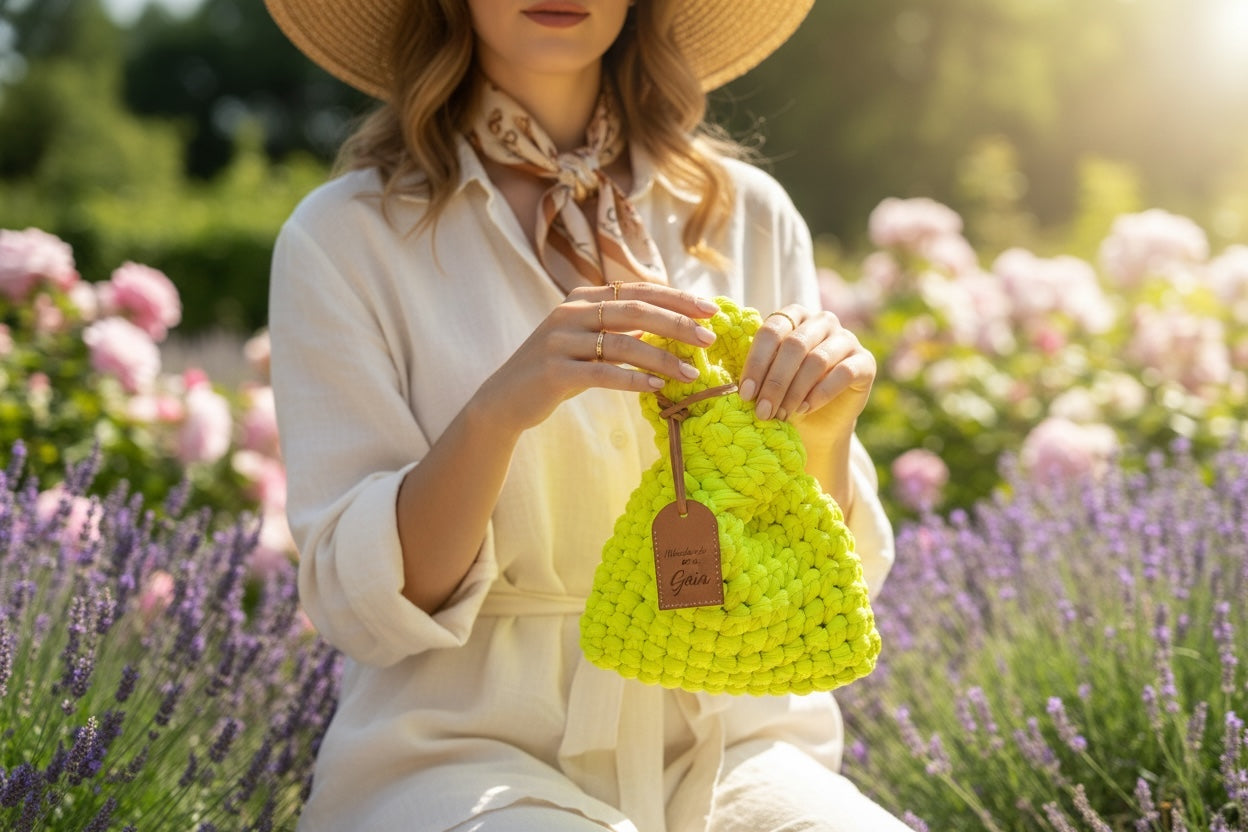 Bolso Mano Crochet Verde Lima Estilo Nudo