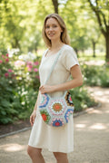 Bolso Hombro Crochet Hexagonal con Flores Boho
