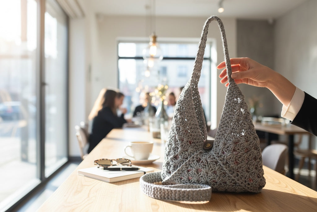 Bolso Crochet Gris Estilo Hobo