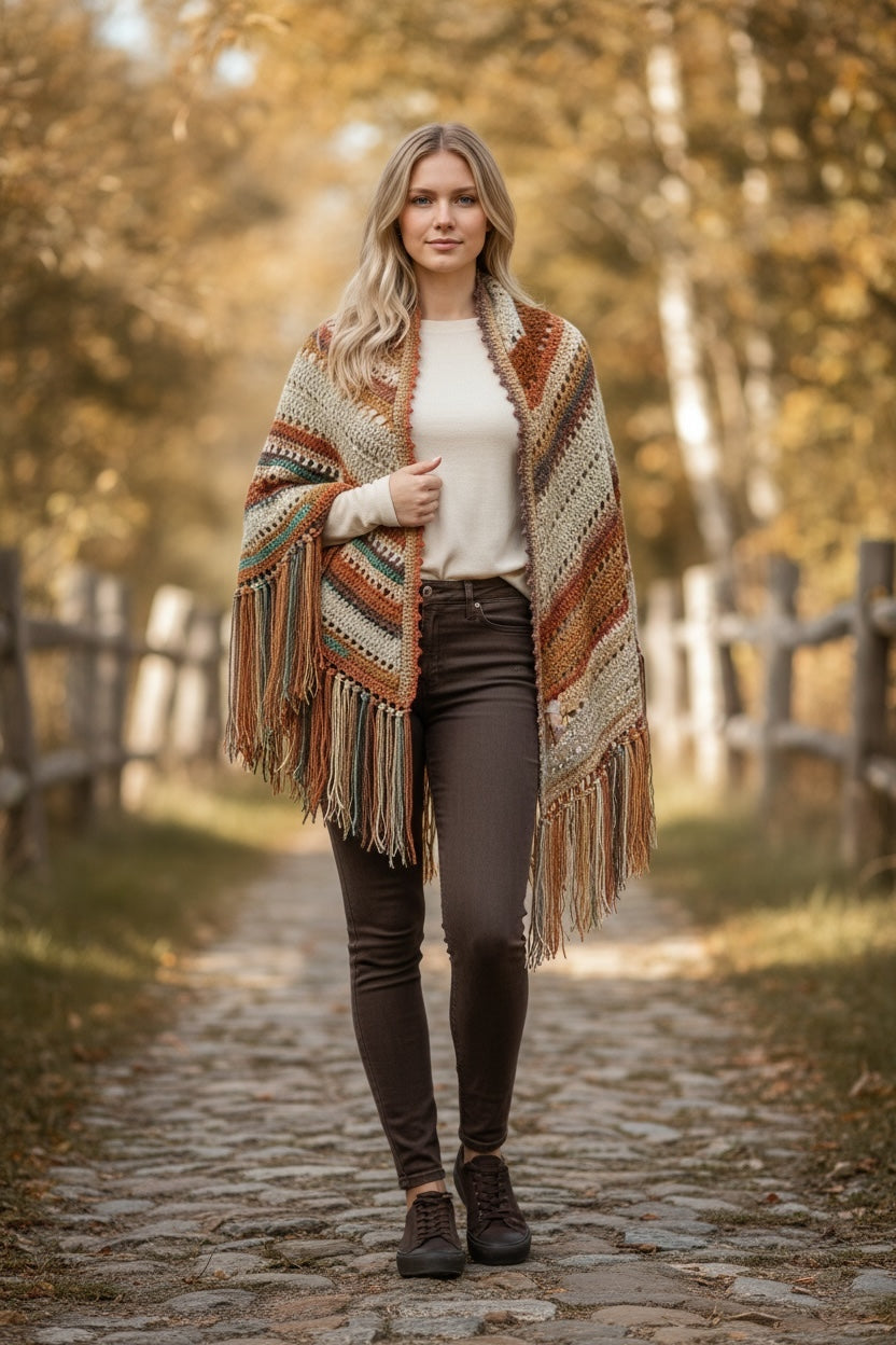 Chal Crochet Colores Tierra con Flecos