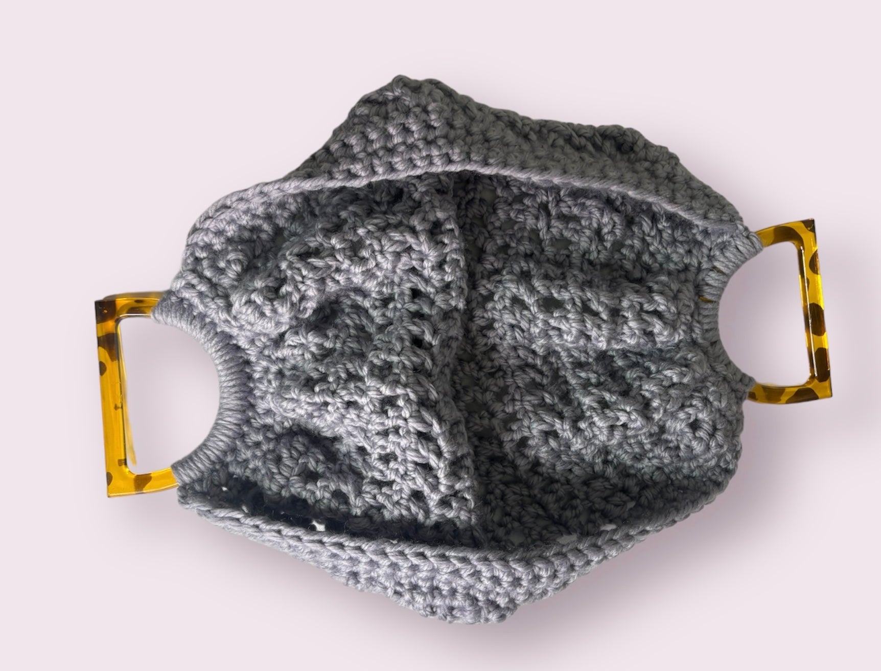 Bolso Mano Crochet Gris Semicircular Asa Acrílico