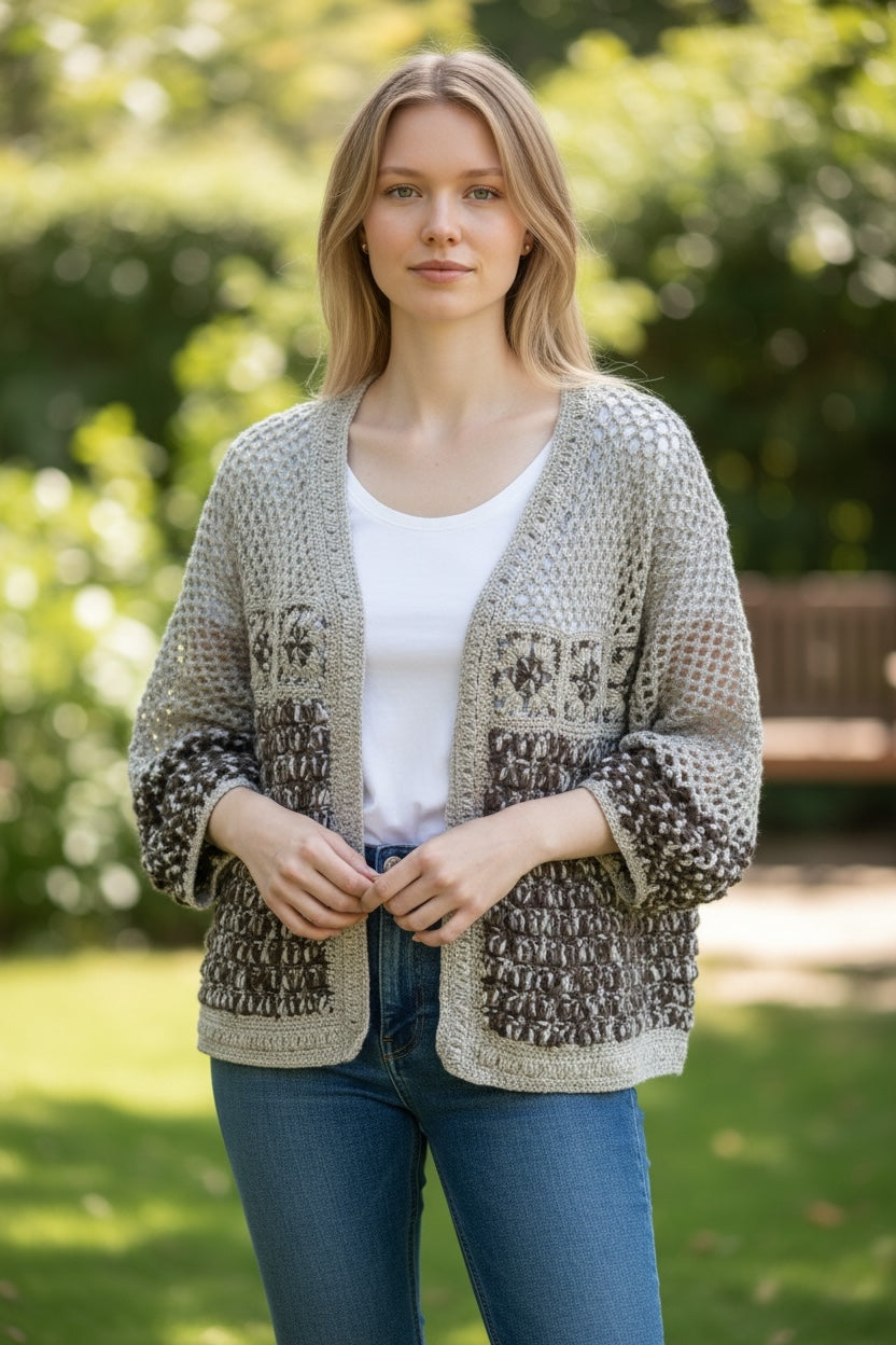 Chaqueta Crochet Beige Marrón Otoño