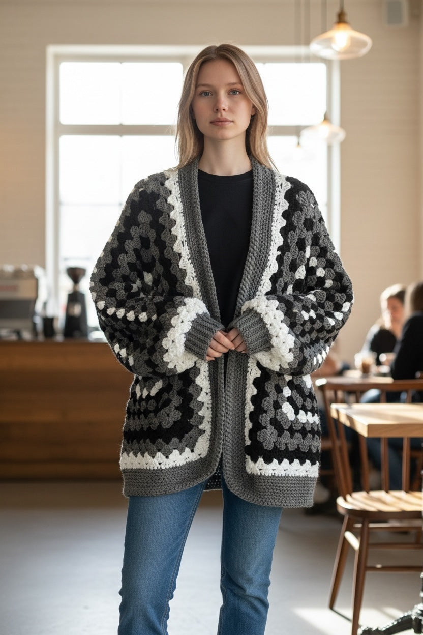 Chaqueta Crochet Granny Square Monocromática
