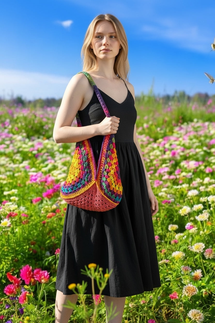 BOLSO DISEÑO GRANNY TEJIDO A CROCHET