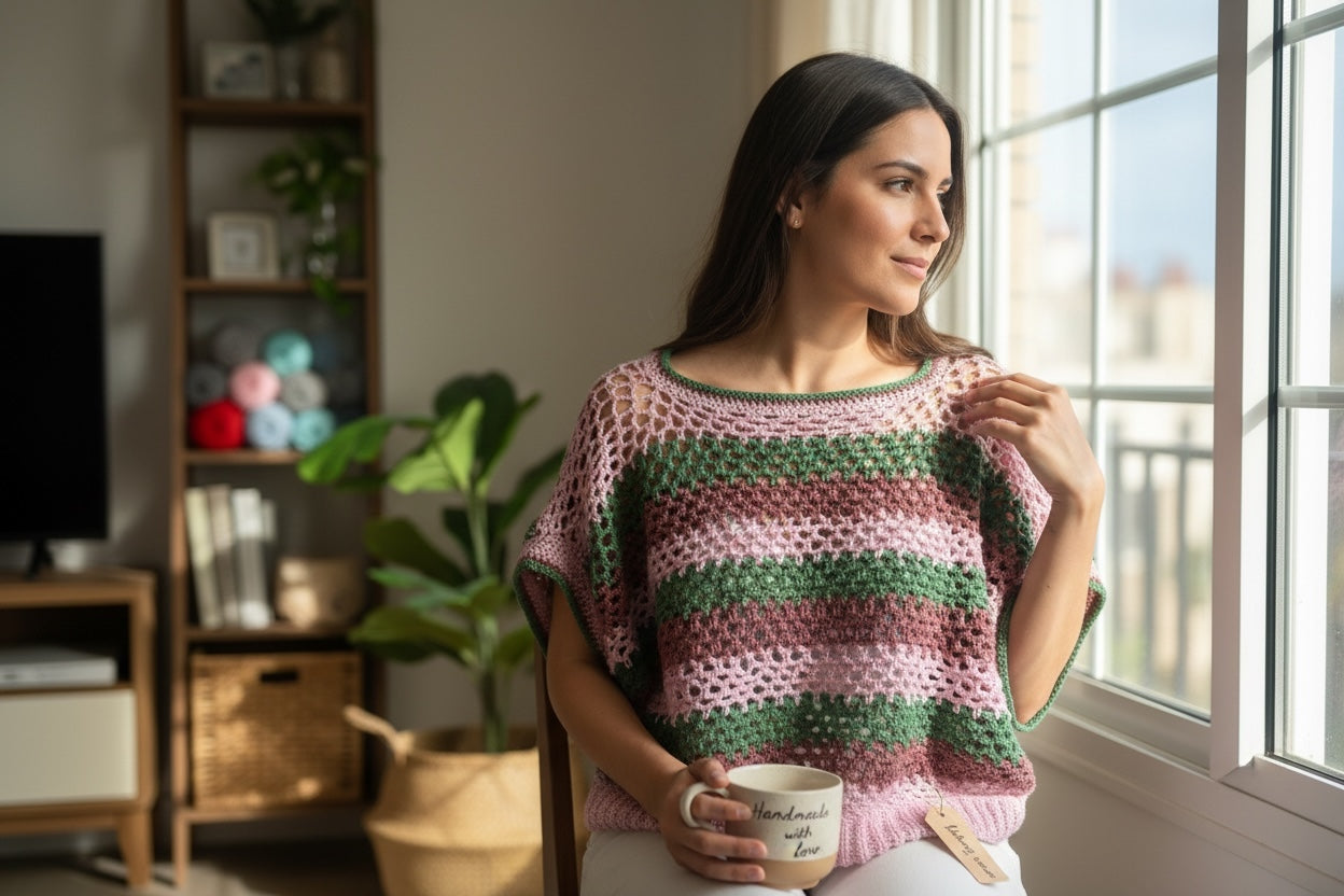 Top Crochet Granny Tricolor Boho