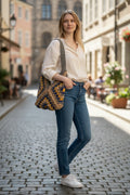 Bolso Tote Crochet Gris Azul y Amarillo