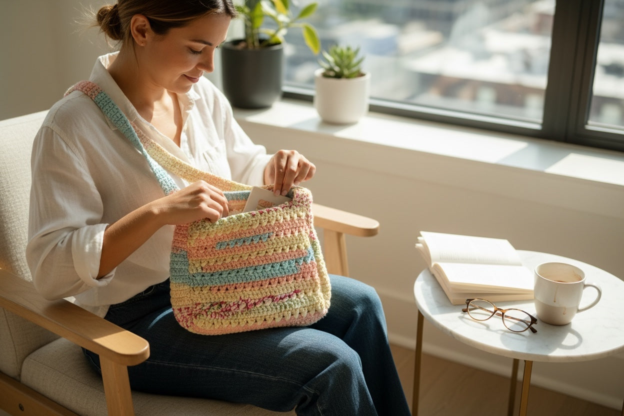 BOLSO TEJIDO A CROCHET ESTILO BANDOLERA COLORES PASTEL
