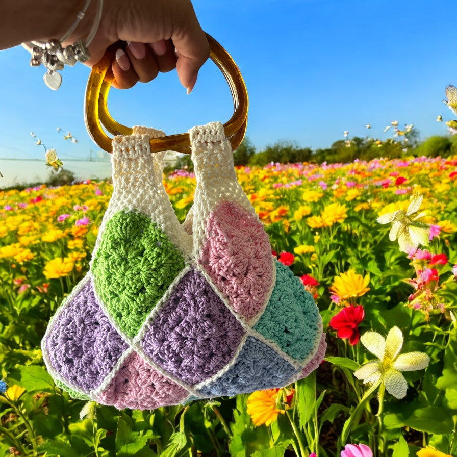 Bolso Mano Crochet Granny Square Pastel Asa Acrílico