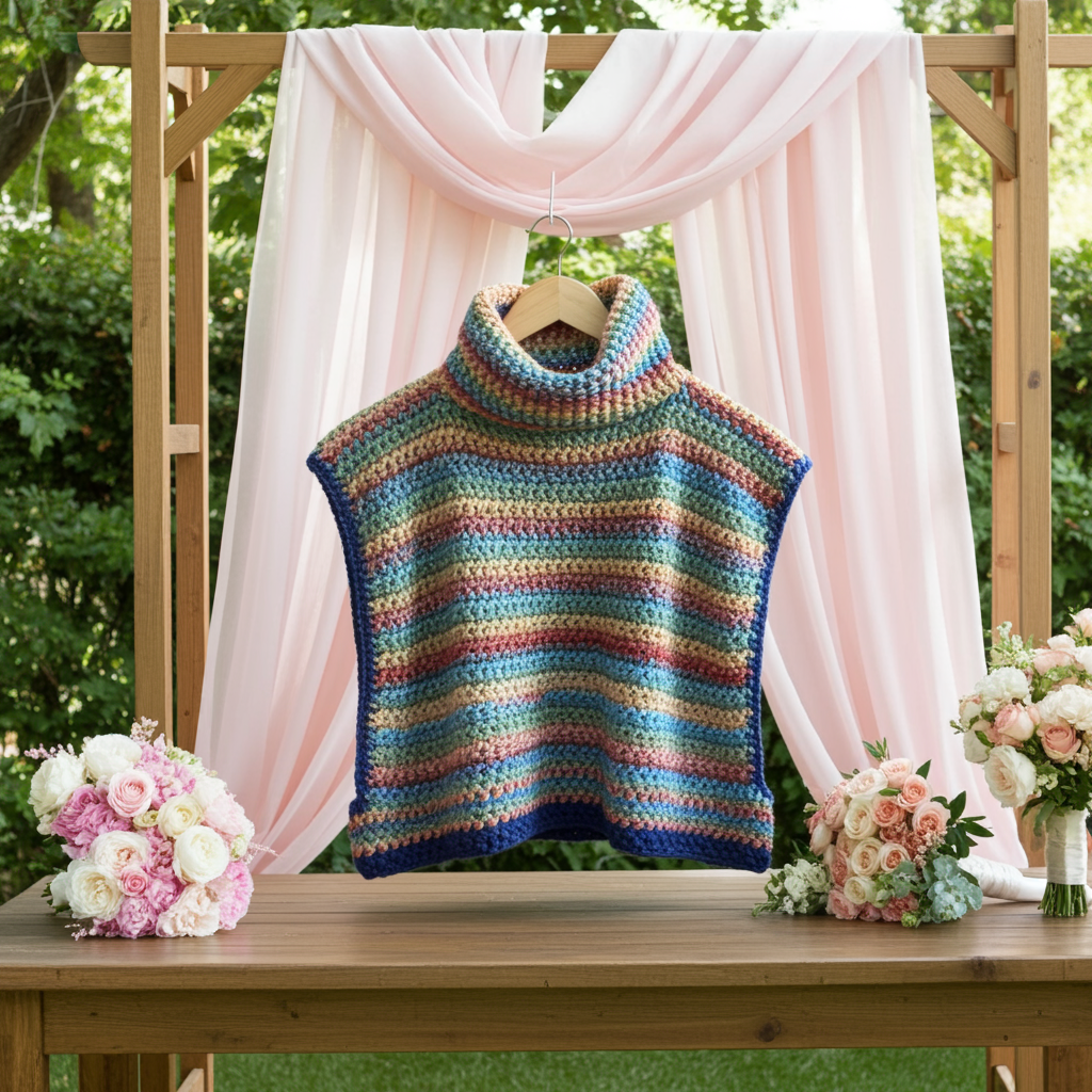 Poncho Crochet Arcoíris Cuello Alto