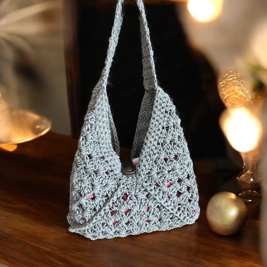 Bolso Crochet Gris Estilo Hobo
