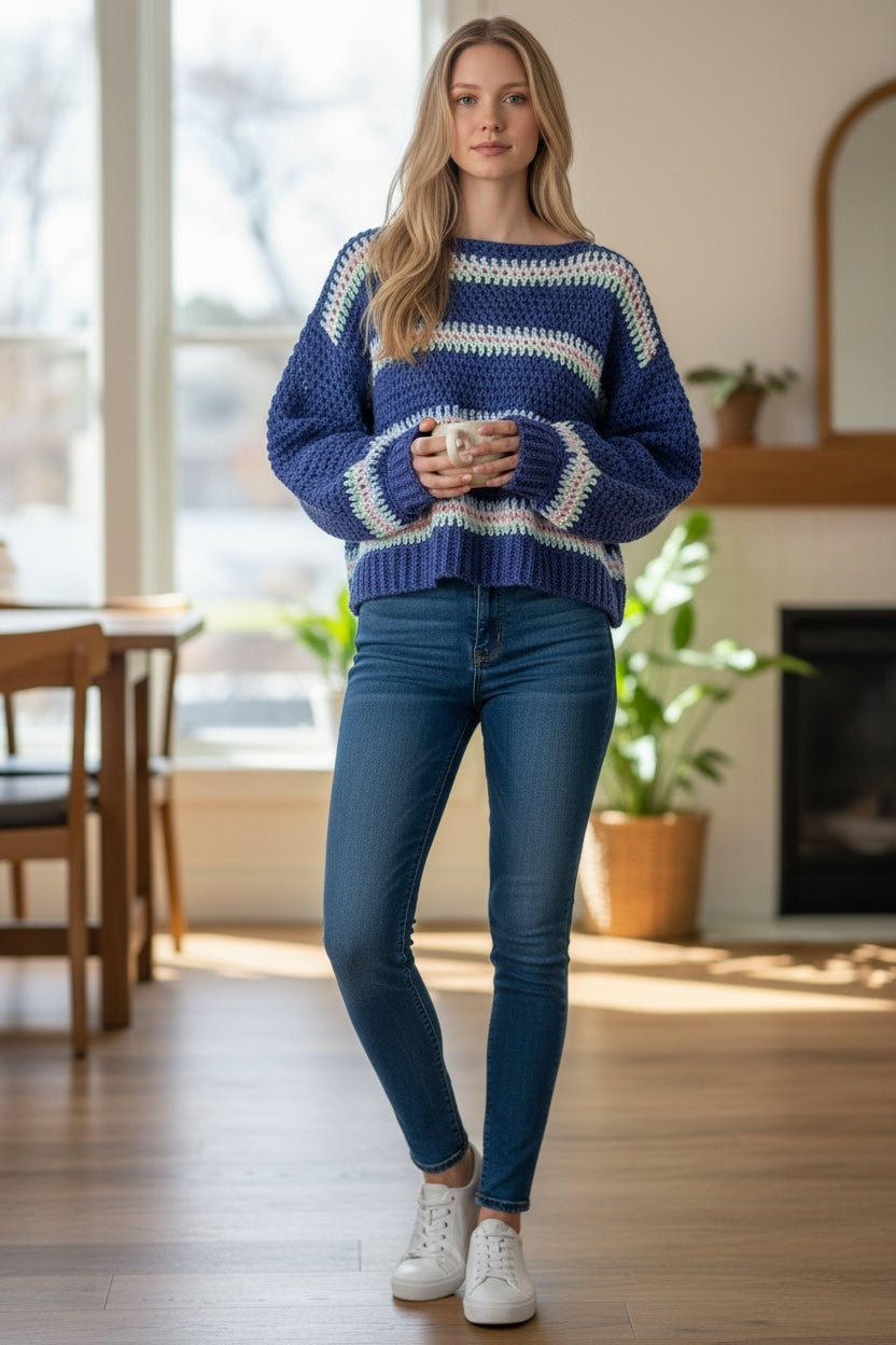 Suéter Crochet Cropped Rayas Multicolor