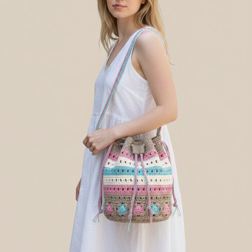 Bolso tejido artesanal multicolor estilo boho