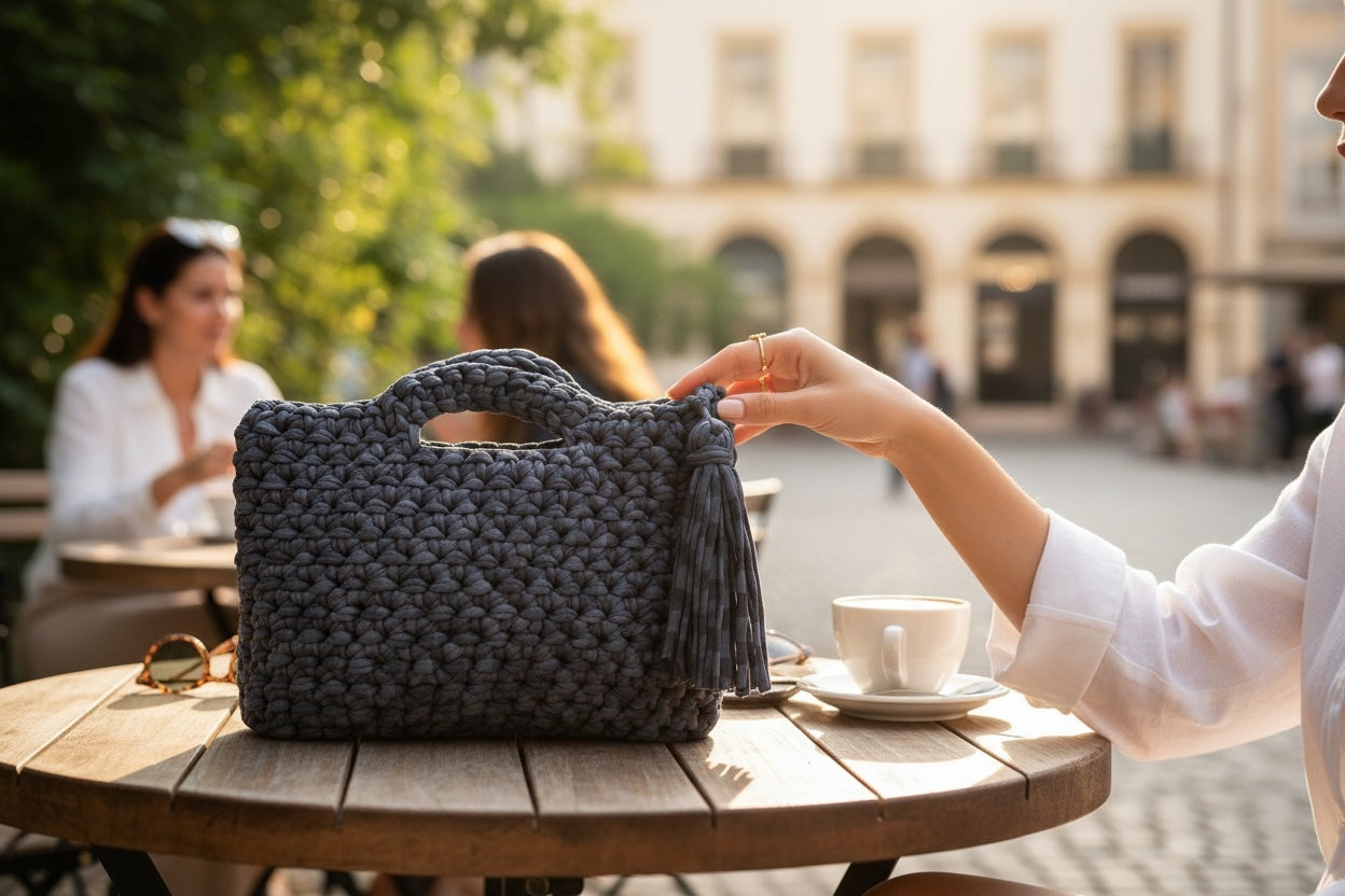 BOLSO DE TRAPILLO TEJIDO A CROCHET