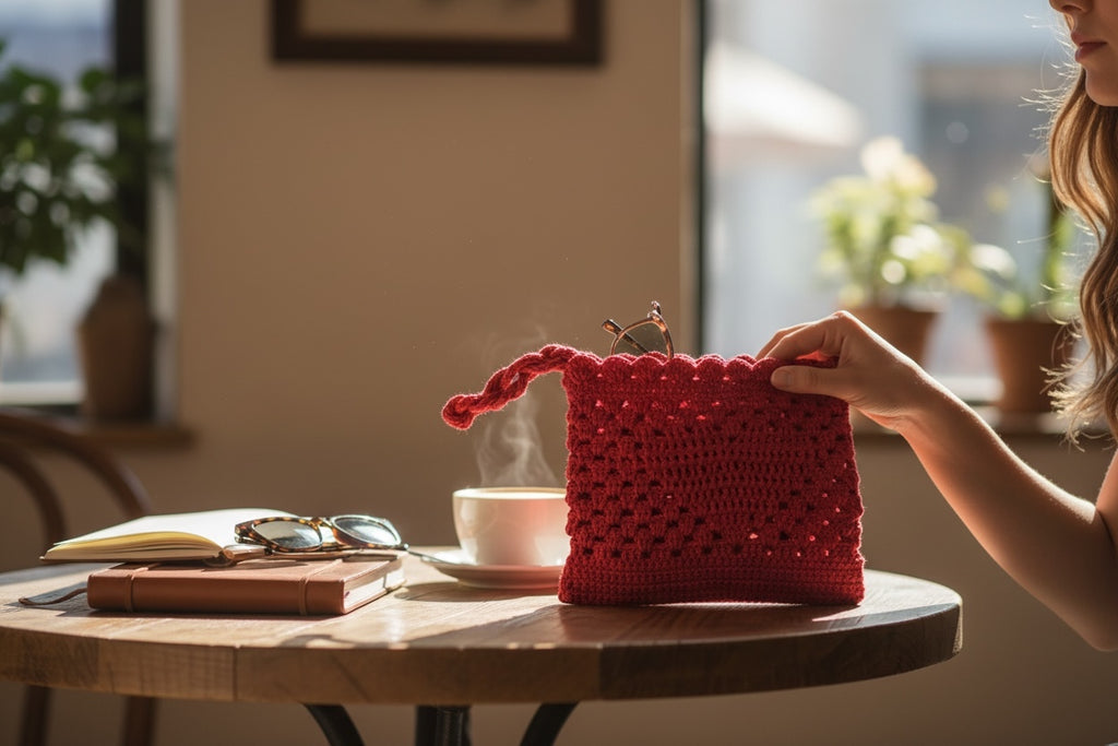 Bolso Crochet Rojo Asa Trenzada