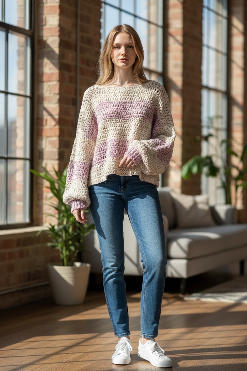 Jersey Crochet Oversized Beige Lavanda