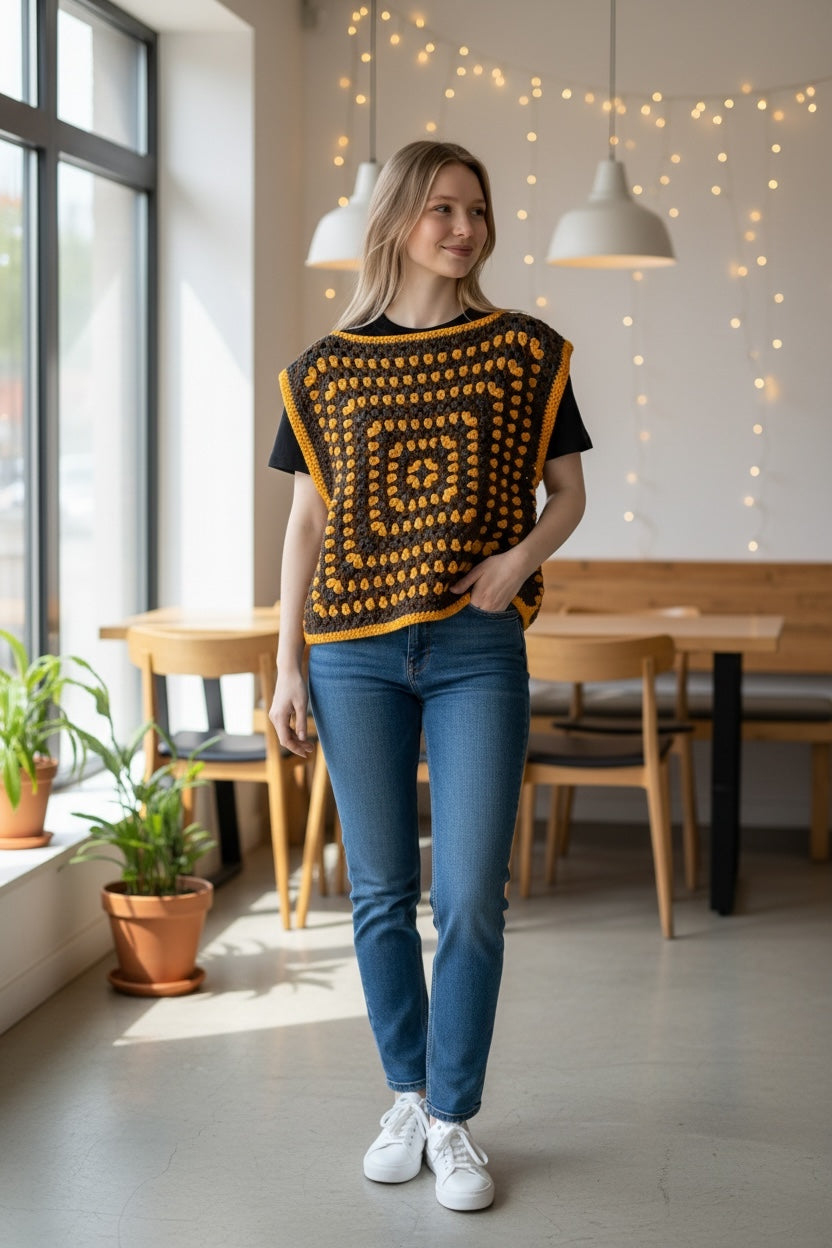 Chaleco Crochet Granny Square Tonos Otoño