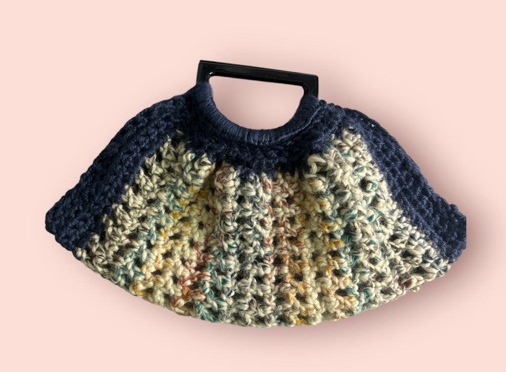 Bolso Crochet Azul Marino Multicolor Asa Acrílico