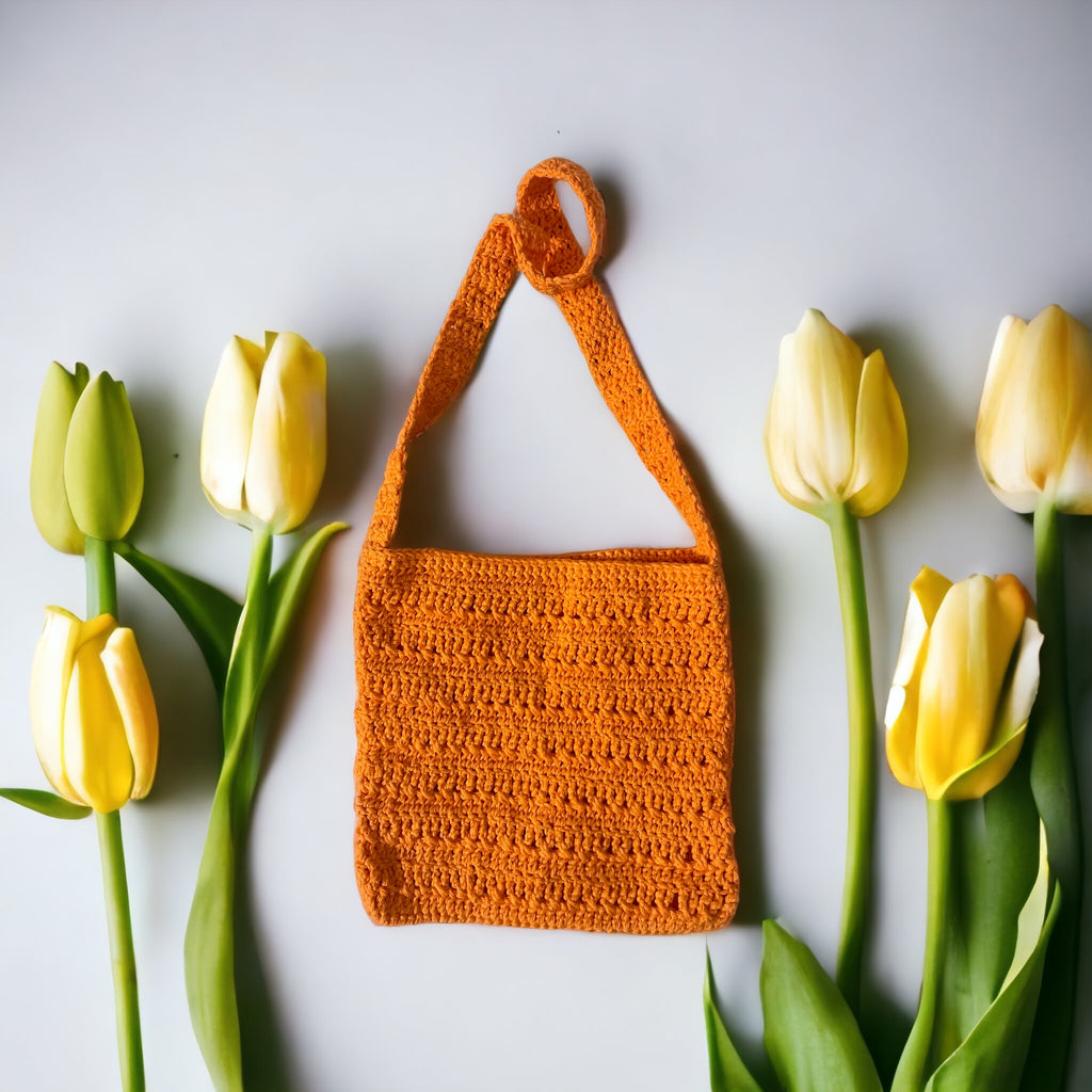 BOLSO TEJIDO A CROCHET COLOR NARANJA