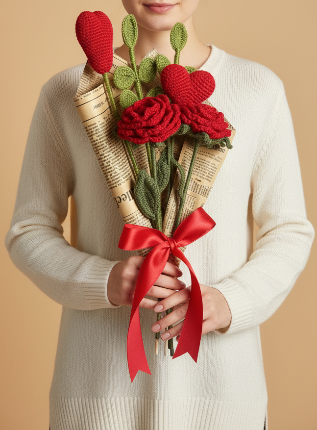 Ramo de Rosas en Crochet con Corazón