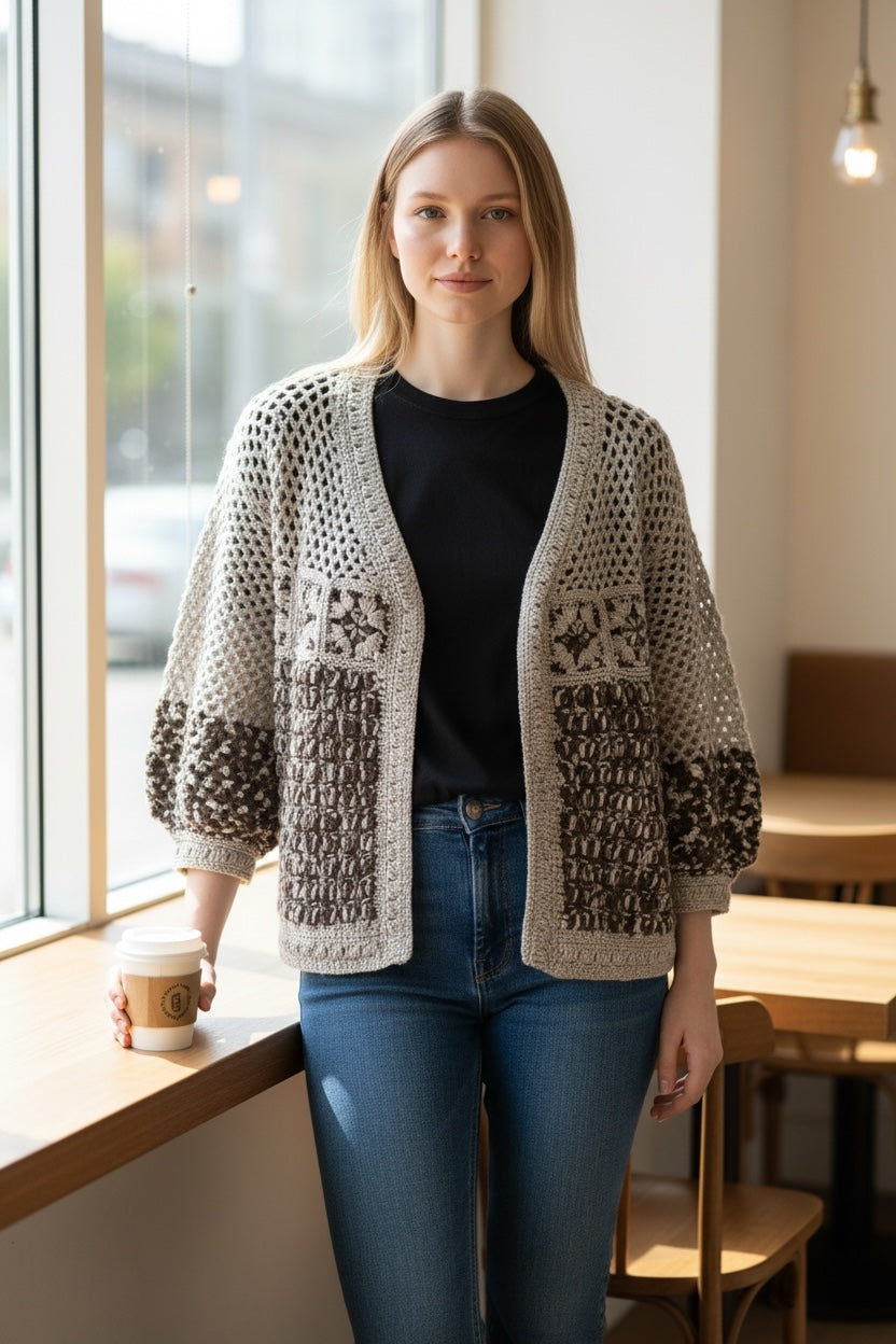 Chaqueta Crochet Beige Marrón Otoño