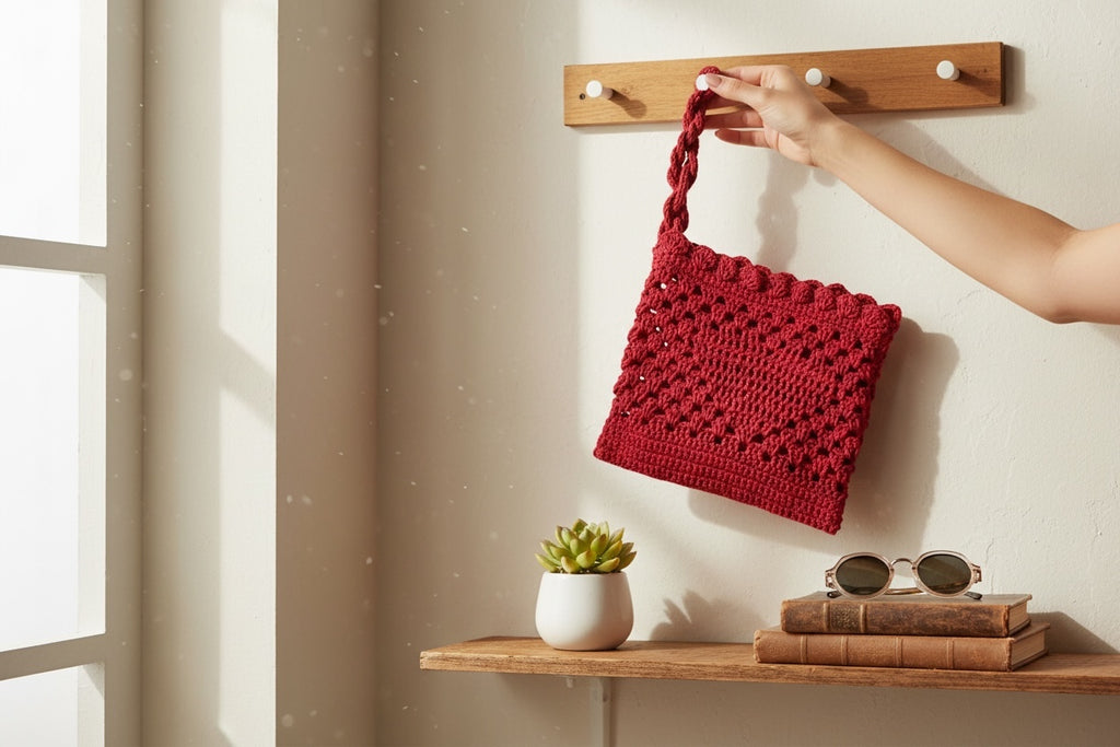 Bolso Crochet Rojo Asa Trenzada