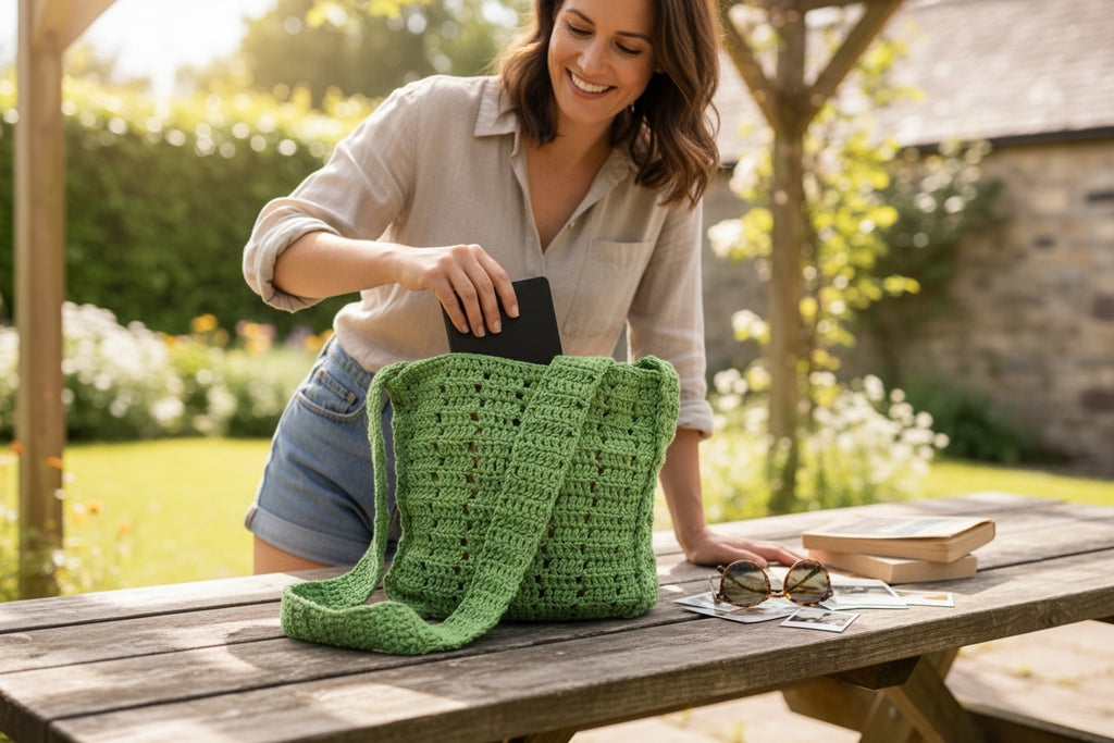 BOLSO TEJIDO A CROCHET VERDE