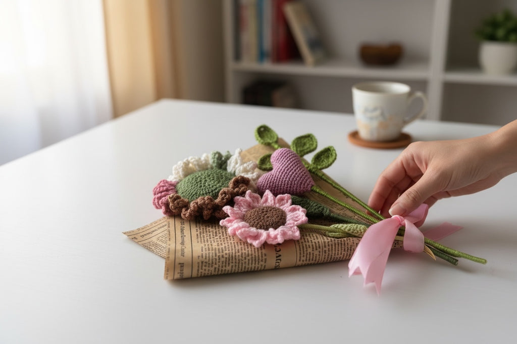 Ramo de Flores de Crochet Hecho a Mano