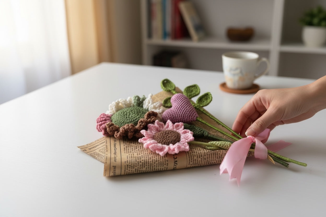 Ramo de Flores de Crochet Hecho a Mano