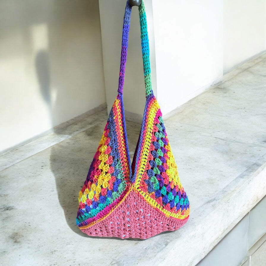 BOLSO DISEÑO GRANNY TEJIDO A CROCHET