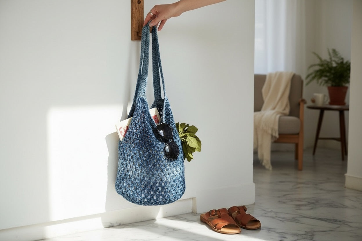 BOLSO TEJIDO ESTILO PUNTADA GRANNY HECHO A MANO