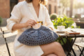 Bolso Mano Crochet Gris Semicircular Asa Acrílico