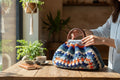 Bolso Mano Crochet Granny Square Asa Madera