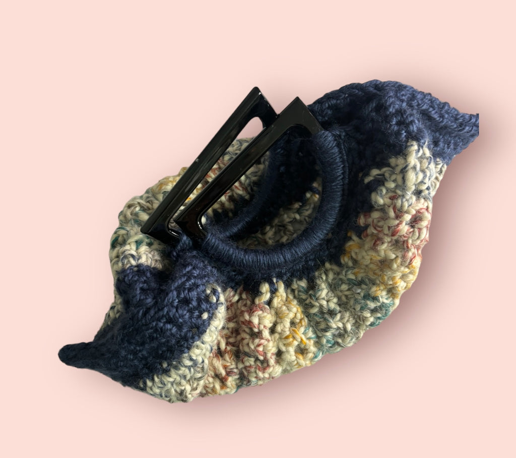 Bolso Crochet Azul Marino Multicolor Asa Acrílico