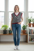 Top Crochet Granny B&W Bordes Rojos