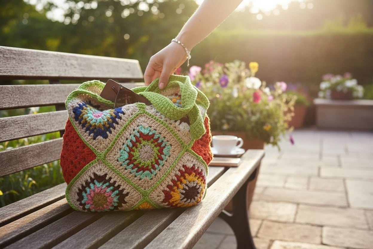 BOLSO DISEÑO GRANNY HECHO A MANO